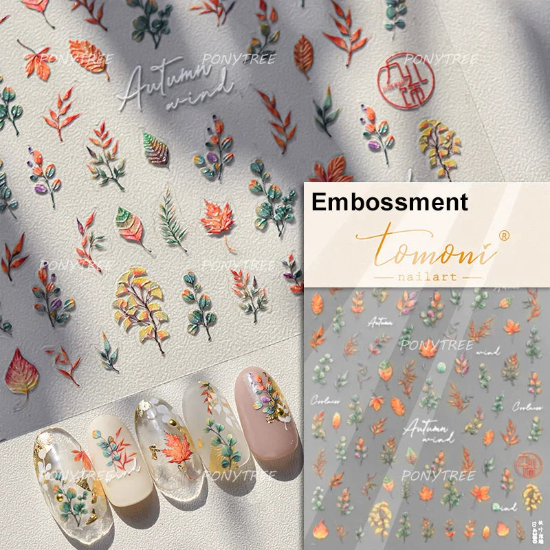 Gold Foil Dried Flowers Leaf Floral Print Daisy Rose Flower Peach Blossom Adhesive Nail Art Decoration Sticker Manicure Decals (ONLINE ORDER ONLY)