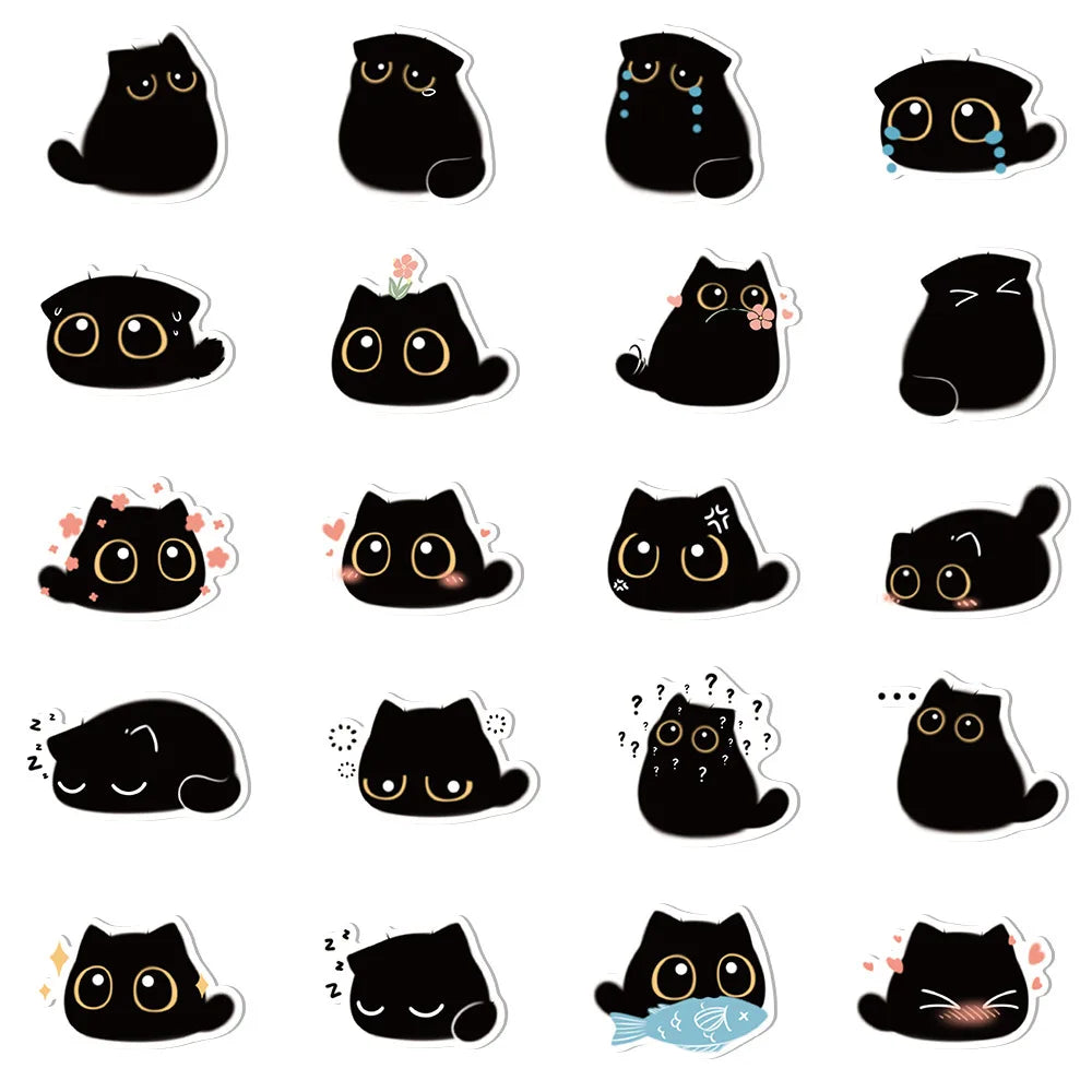 10/40/80PCS Cute Briquette Black Cat Stickers Kawaii Kitten Decals DIY Scrapbook Phone Laptop Suitcase Fridge Bike Kids Sticker (ONLINE ORDER ONLY)