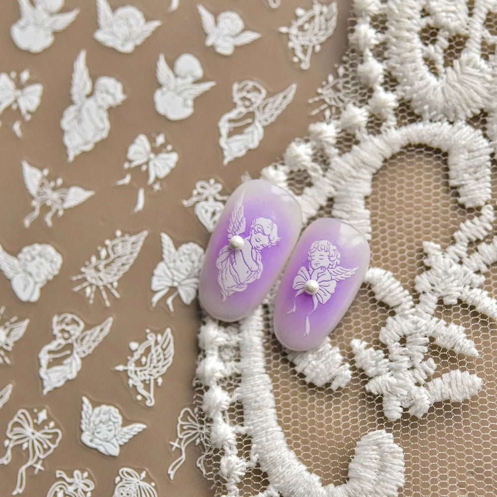 White Pink Baby Child Angel Wing Heart Bowknot Leaves Key Star Cupid's Arrow Archery Adhesive Nail Art Stickers Manicure Decals (ONLINE ORDER ONLY)