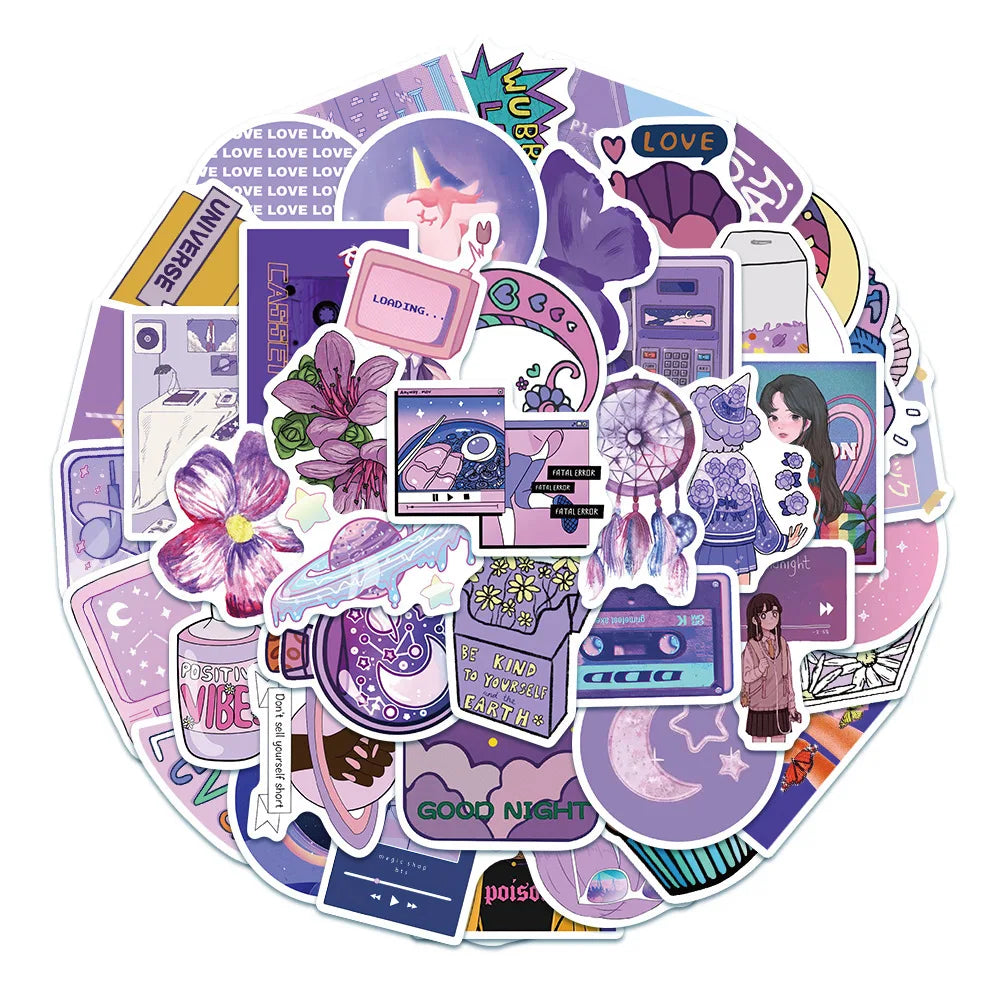 Cartoon Girl Purple Stickers Pack for Kids DIY Scrapbook Laptop Phone Car Bike (Online Order Only)