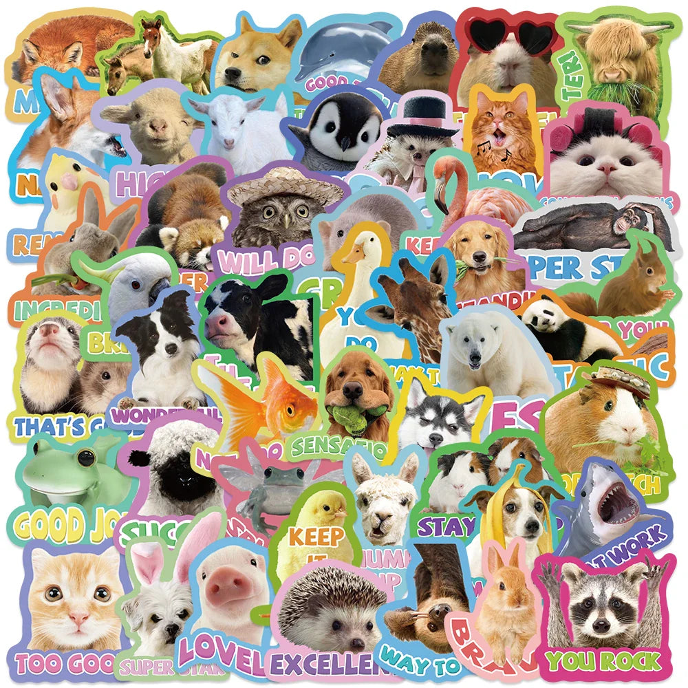 50pcs Funny Animals Motivational Stickers Students Reward Sticker For Luggage Laptop Guitar Phone Waterproof Vinyl Decals (Online Order Only)