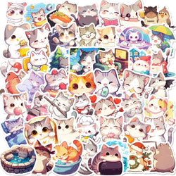 Cute Animal Cartoon Stickers Kawaii Cat Decals for Laptop Phone Guitar Bike Skateboard (Online Order Only)