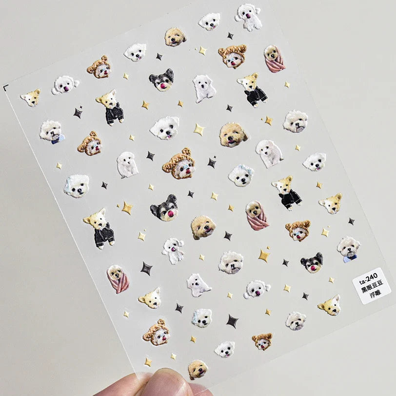 Lovely Dog Cat Animal Bunny 3D Soft Embossed Relief Self Adhesive Nail Art Stickers Cute Pretty Puppy Kitty Star Manicure Decals (ONLINE ORDER ONLY)