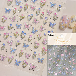 Cute  Pink Blue Nature Tulip Star Heart Butterfly Peach Blossom Jelly Embossed Relief Adhesive Nail Art Stickers Manicure Decals (ONLINE ORDER ONLY)