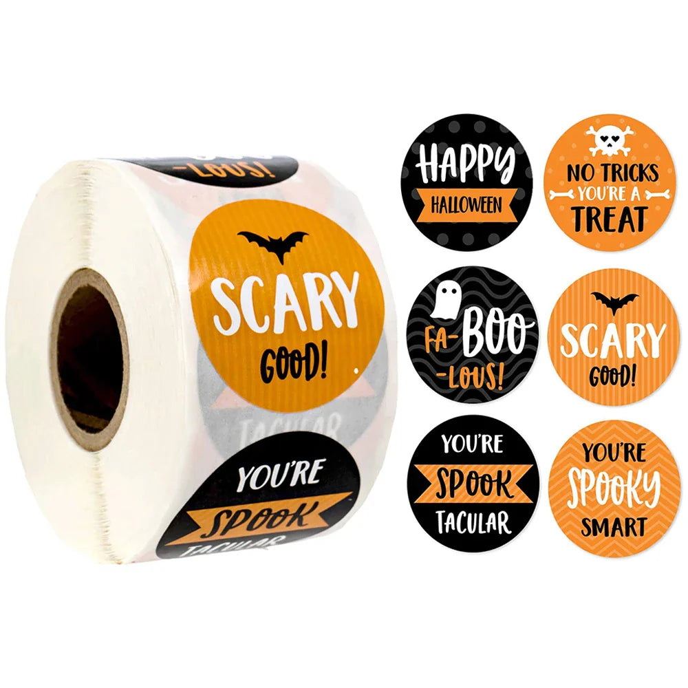 500pcs/roll Halloween Sticker Ghost Labels Gift Candy Bags Seal Stickers Halloween DIY Package Paper Sticker Party Decoration (Online Order Only)
