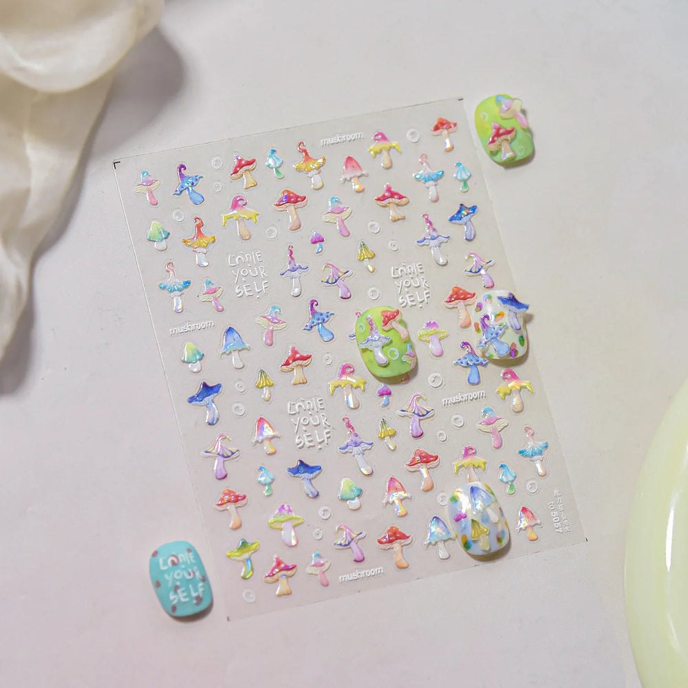 Cute Colored Mushrooms Water Bubbles Umbrella-shaped Plant Various Shapes Fungi Lovely Adhesive Nail Art Stickers Manicure Decal (ONLINE ORDER ONLY)