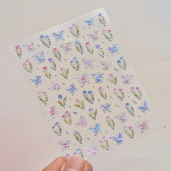 Delicate Dreamy Petal Star Tulip Flower Purple Bowknot Butterfly Illusion Chic Relief Adhesive Nail Art Stickers Manicure Decals (Online Order Only)