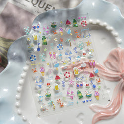 Summer Beach Bikini Watermelon Strawberry Ice Cream Soda Coconut Tree Fan Juice Crab Nail Art Decoration Stickers Manicure Decal (ONLINE ORDER ONLY)