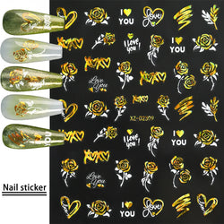 12pcs 3D Golden Glitter Heart Love Nail Stickers Valentine Self Adhesive Cute Cartoon Decal Geometry Slider Manicure Decoration* (ONLINE ORDER ONLY)