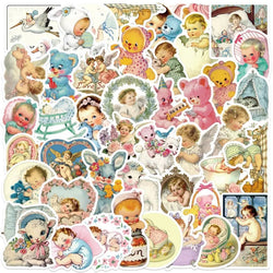 50pcs Vintage Cartoon Baby Stickers for Laptop, Phone, Water Bottle, Scooter, Fridge, Stationery (ONLINE ORDER ONLY)