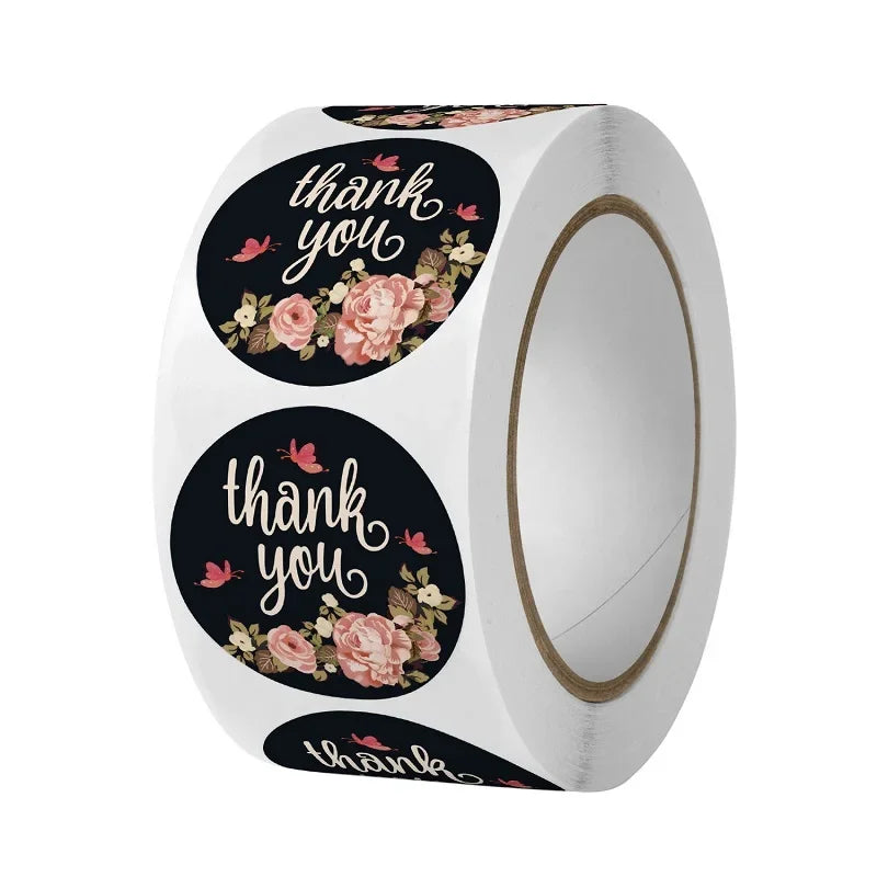 100-500PCS seals stickers Thank You Stickers for Business New Small Merci Roll Sticker Packaging Sticker Flower Rolling Label (ONLINE ORDER ONLY)