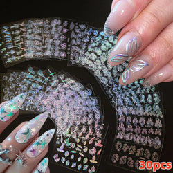 20Pcs Holographic Butterfly Nail Sticker Laser Gold & Sliver Butterfly Adhesive Decal 8.5x6cm 3D Glitter Foil DIY Manicure Decor (Online Order Only)