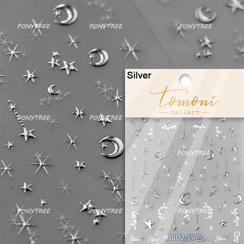 Silver Star Moon Clock Watch Cherry Love Heart Bowknot Gird Irregular Lines Dot Liquid Lava Nail Art Stickers Manicure Decals (ONLINE ORDER ONLY)