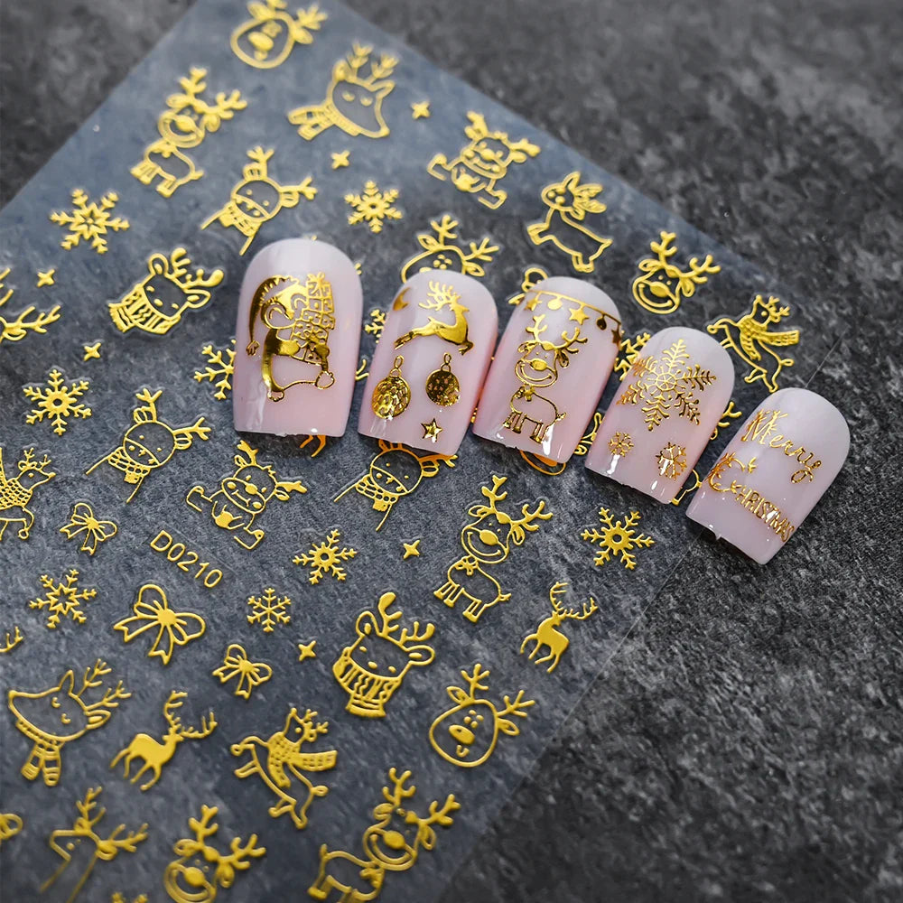 12pcs Cute Christmas Nail Decals Santa Claus Elk Penguin Snowman Cartoon Nail Stickers 3D Self-adhesive Sliders Manicure Decor * (Online Order Only)