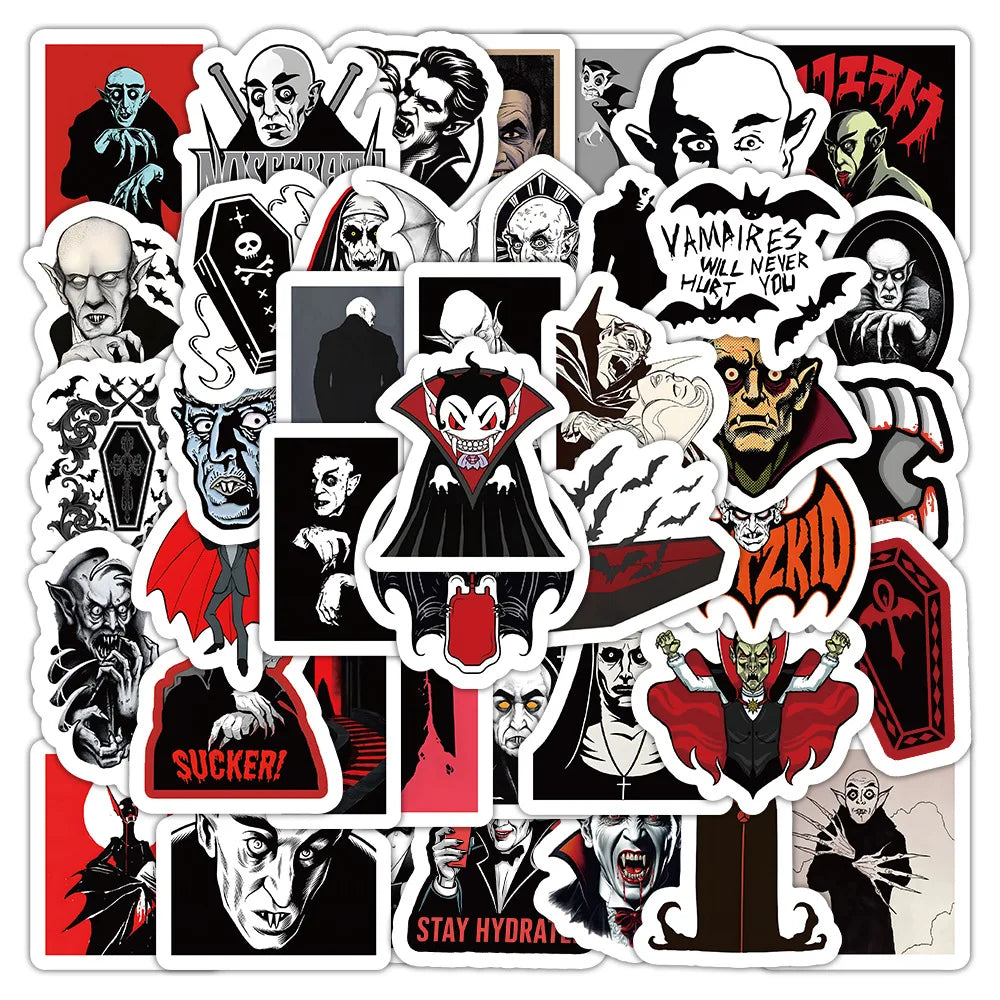 Vampire Stickers 10/30/54PCS Black Red Cartoon Scary Decals for Phone Laptop Luggage Skateboard (Online Order Only)