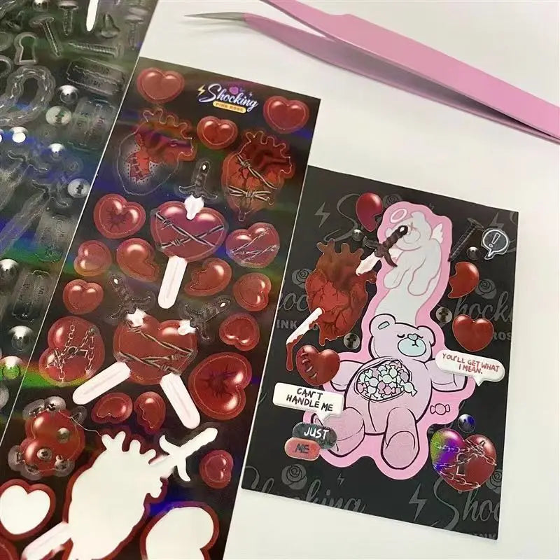 Korean Ins Dark Skull Love Key Chain Sticker Scrapbooking Photo Frame Handmade Stationery Decorative Kawaii Stickers Art Supply (ONLINE ORDER ONLY)