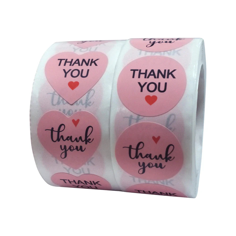 500pcs/roll Heart Stickers Thank You Stickers For Business Merci Packaging Stickers Rolling Love For Packaging Decoration (ONLINE ORDER ONLY)