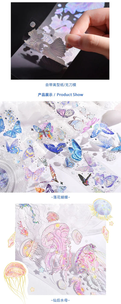3Pcs Jellyfish Rose Butterfly Laser Sticker DIY Scrapbooking Happy Planning Photo Album Deco Stickers Art Kawaii Stationery (ONLINE ORDER ONLY)
