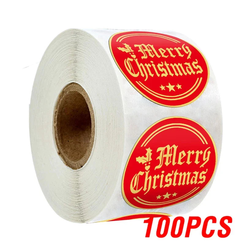 Rose Gold Merry Christmas Stickers Scrapbook 1inch 100-500pcs Sealing Label Stickers For Party DIY Packaging Stationery Stickers (ONLINE ORDER ONLY)