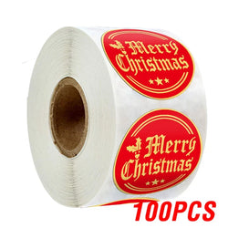 Rose Gold Merry Christmas Stickers Scrapbook 1inch 100-500pcs Sealing Label Stickers For Party DIY Packaging Stationery Stickers (ONLINE ORDER ONLY)