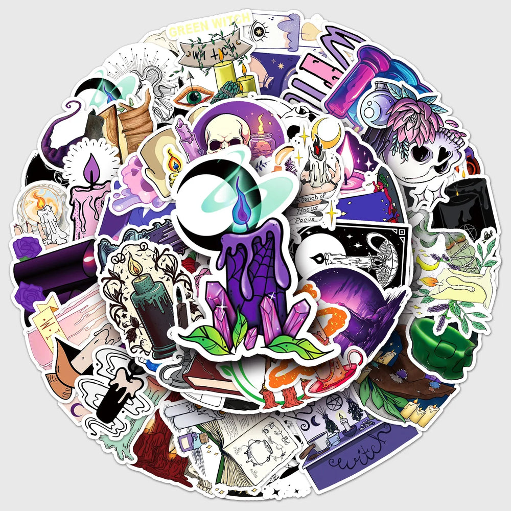 50Pcs Witch Candle Cartoon Waterproof Vinyl Stickers for Skateboard Snowboard Home Decor (ONLINE ORDER ONLY)