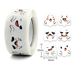 500pcs/roll Halloween Sticker Ghost Labels Gift Candy Bags Seal Stickers Halloween DIY Package Paper Sticker Party Decoration (Online Order Only)