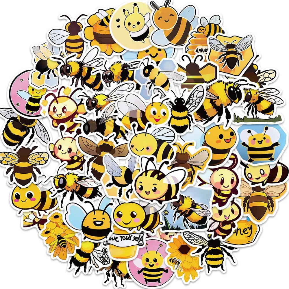 50PCS Cartoon Bee Honey Stickers DIY Laptop Guitar Luggage Fridge Waterproof Graffiti Sticker Decal Kids Classic Toys (ONLINE ORDER ONLY)