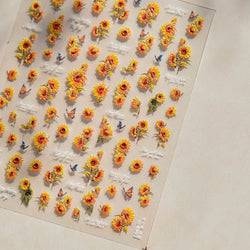 Embossed Shiny Vigor Sunflower Turnsole Vitality Butterfly Daisy Oil Painting Plant 5D Adhesive Nail Art Sticker Manicure Decals (ONLINE ORDER ONLY)