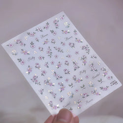 Pink Hot Stamping Flower Charm Peach Blossom Canglan Clover Daisy Pearl Self Adhesive Nail Art Decoration Sticker Manicure Decal (ONLINE ORDER ONLY)