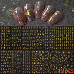 12PCS White Flowers Leaves 3D Nail Stickers Star/Moon/Sun Nail Art Decoration Decals Geometric Flower Stickers Nail Art Supplies (ONLINE ORDER ONLY)