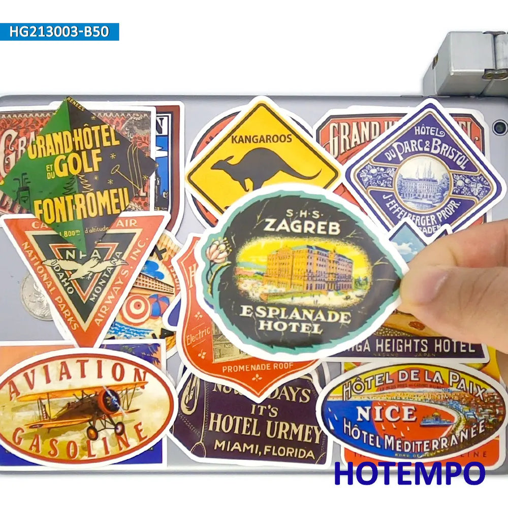 20/30/50Pieces Retro Hotel Poster Old Style Cityscape Travel Stickers for Phone Luggage Skateboard Motorcycle Car Laptop Sticker (ONLINE ORDER ONLY)