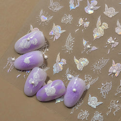White Pink Baby Child Angel Wing Heart Bowknot Leaves Key Star Cupid's Arrow Archery Adhesive Nail Art Stickers Manicure Decals (ONLINE ORDER ONLY)