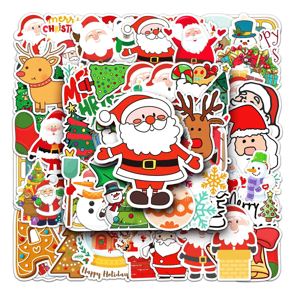 50Pcs Christmas Cartoon Waterproof Vinyl Stickers for Skateboard Snowboard (Online Order Only)