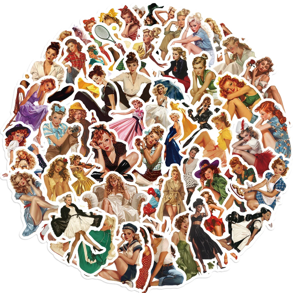 60pcs Retro Girl Sticker Collection Vintage Beauty Stickers Waterproof Vinyl Decals for Laptop Water Bottle Car Motorcycle﻿ (ONLINE ORDER ONLY)