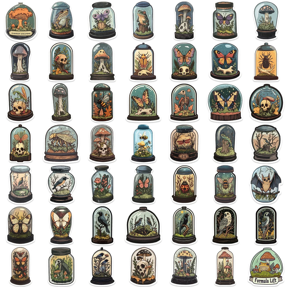 50pcs Glass Animals Taxidermy Pattern Stickers Creative Skeleton Stickers Cute Pretty Cool Aesthetics Cartoon Vinyl Stickers (Online Order Only)