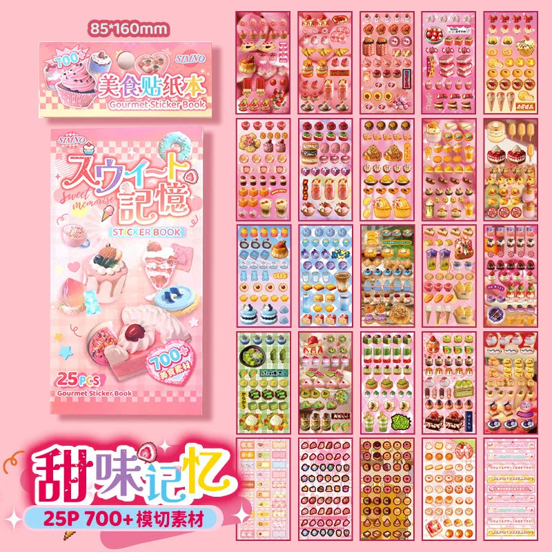 25 Pages Ins Retro Cute Food Cake Decorative Stickers Book Scrapbooking Phone Case DIY Journal Collage Material Sticker Gift (ONLINE ORDER ONLY)
