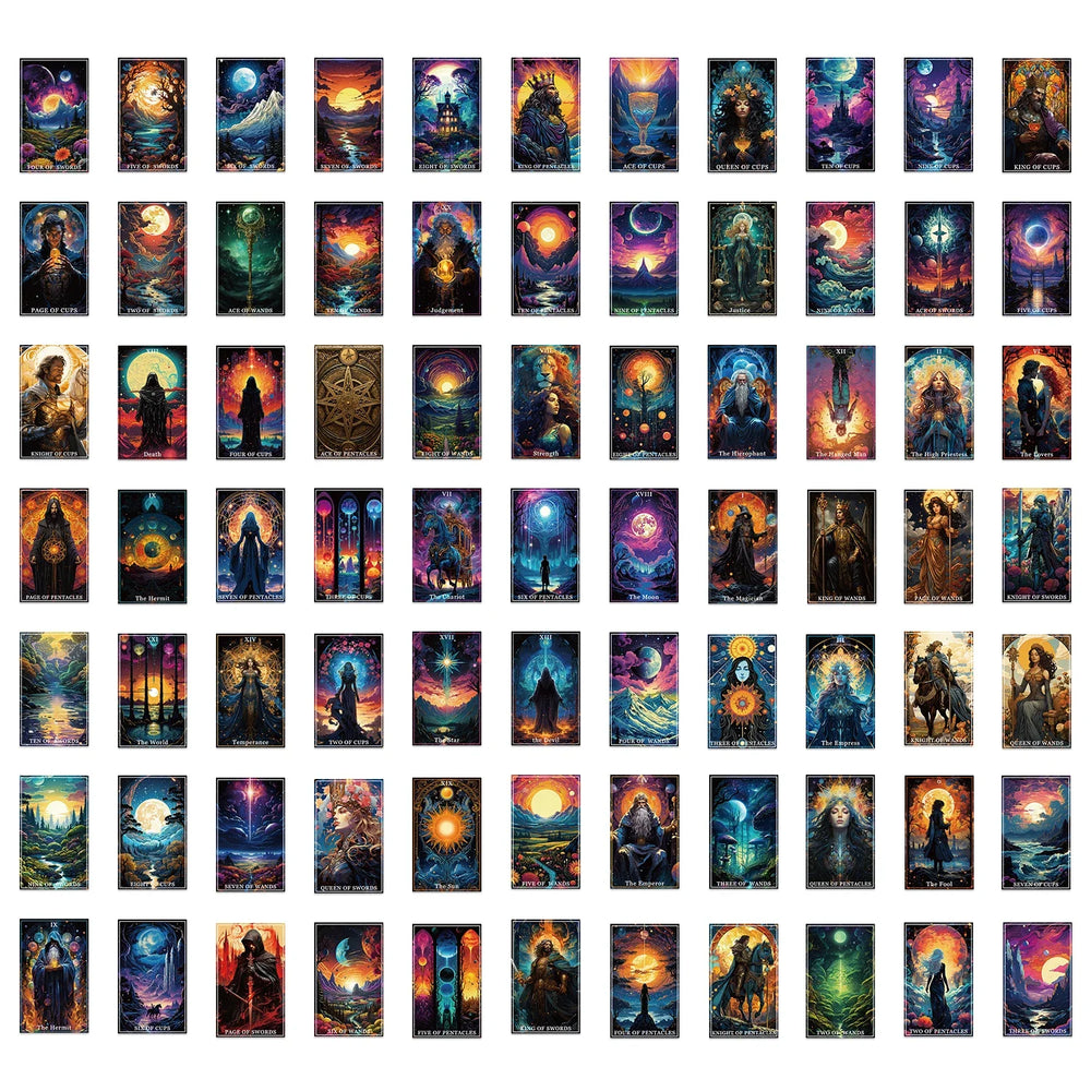 78pcs Magic Witch Moon Tarot Graffiti Stickers Cool Dark Goth Decals Toy DIY Scrapbook Bottle Phone Luggage Car Sticker (Online Order Only)