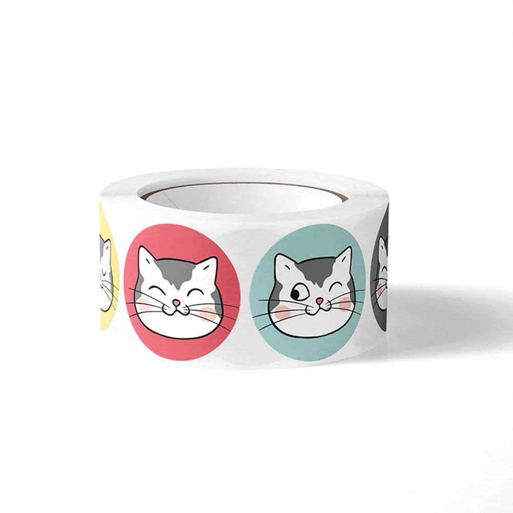 100-500pcs Cartoon Cat Stickers Round Adhesive Labels For Student Teacher Prize Business Gift Wraps Decorative Stickers (ONLINE ORDER ONLY)