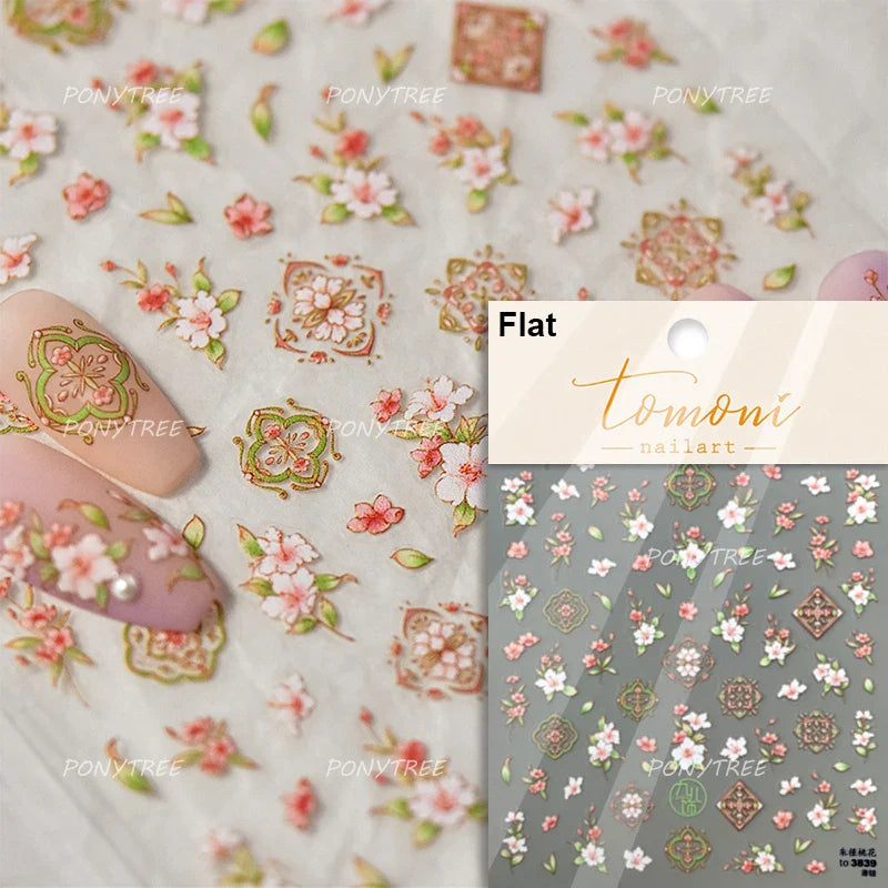 Graceful Peach Blossom Blessing Sachet Pretty Buckle Tassels Pendant Antique Radiant Adhesive Nail Art Stickers Manicure Decals (ONLINE ORDER ONLY)