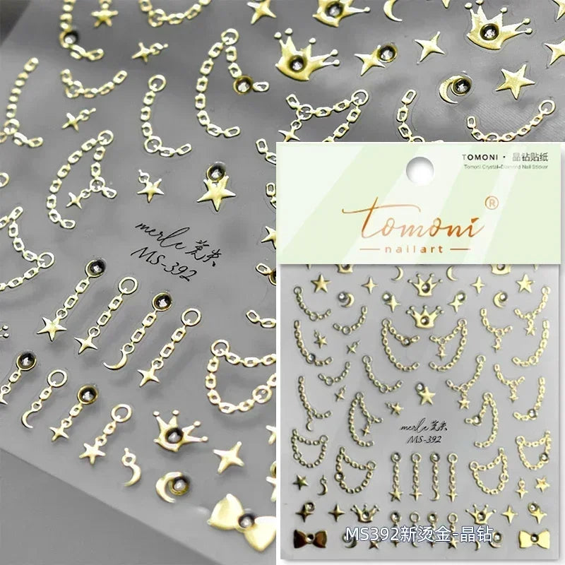 Colorful Rhinestone Laser Star Bronzing Gold Silver Pearl 5D Relief Self Adhesive Nail Art Decoration Sticker 3D Manicure Decals (ONLINE ORDER ONLY)