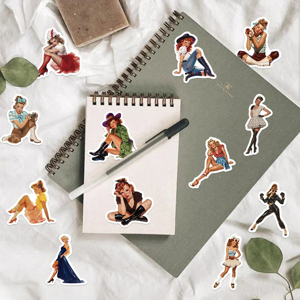 60pcs Retro Girl Sticker Collection Vintage Beauty Stickers Waterproof Vinyl Decals for Laptop Water Bottle Car Motorcycle﻿ (ONLINE ORDER ONLY)