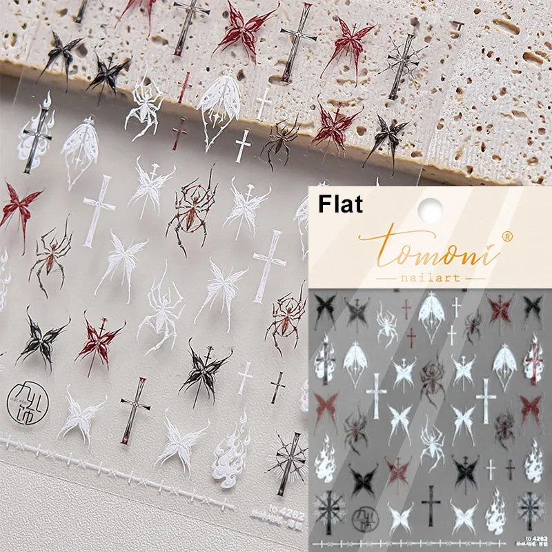 Gothic Dark Spider Butterfly Cross Flame Wings Halloween Horror Rose Flower Rabbit Pumpkin Bear Nail Art Stickers Manicure Decal (ONLINE ORDER ONLY)