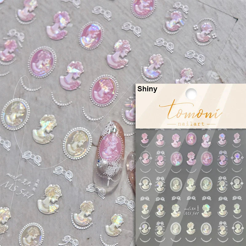Retro Shiny Glazed Rococo Flower Window Dreamy Butterfly Geometric Frame Stamp Embossed Reliefs Nail Art Stickers Manicure Decal (Online Order Only)