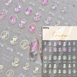 Retro Shiny Glazed Rococo Flower Window Dreamy Butterfly Geometric Frame Stamp Embossed Reliefs Nail Art Stickers Manicure Decal (Online Order Only)