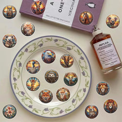 50PCS Stained Glass Gothic Animal Cartoon Sticker DIY Phone Laptop Luggage Skateboard Graffiti PET Decals Fun for Kid Toy (Online Order Only)
