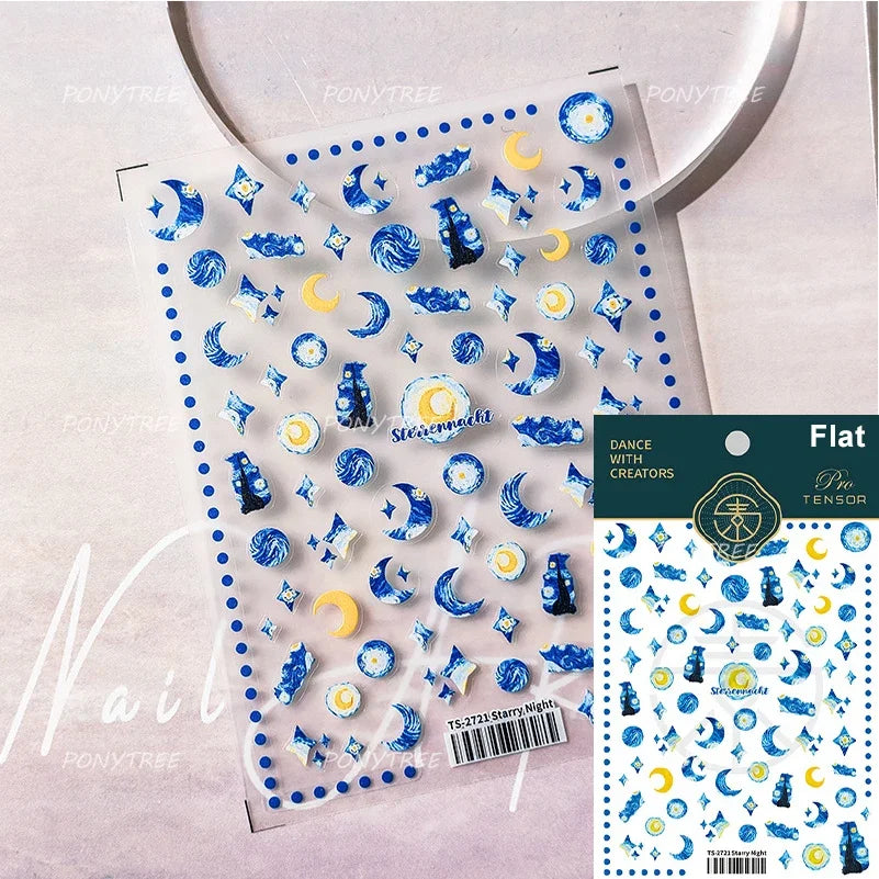 Colourful Star Moon Curved Line Arc Necklace Love Heart Hanging in The Air Starry Night Adhesive Nail Art Sticker Manicure Decal (Online Order Only)