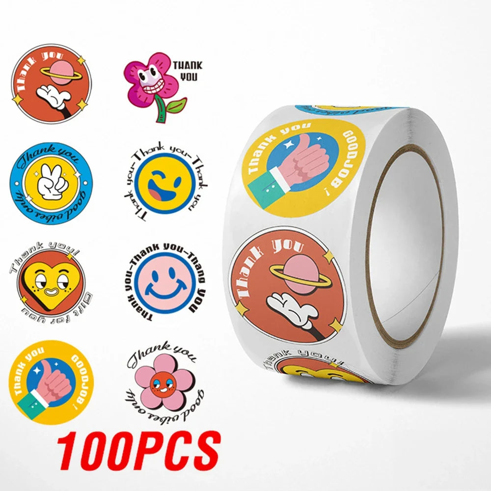 100-500pcs Cartoon Cat Stickers Round Adhesive Labels For Student Teacher Prize Business Gift Wraps Decorative Stickers (ONLINE ORDER ONLY)