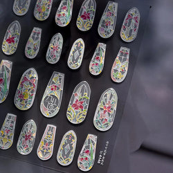 Retro Shiny Glazed Rococo Flower Window Dreamy Butterfly Geometric Frame Stamp Embossed Reliefs Nail Art Stickers Manicure Decal (Online Order Only)