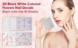 30 Sheet 3D Flower Nail Stickers Decals 6.5*5cm Transparent White Floral Leaf Butterflies Heart Nail Art Adhesive Strip Supplies (ONLINE ORDER ONLY)