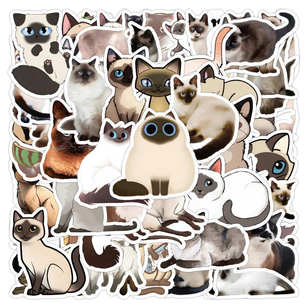 Siamese Cat Cartoon Stickers 10/30/50pcs Waterproof Decorative for Phone Laptop Helmet Kids (Online Order Only)